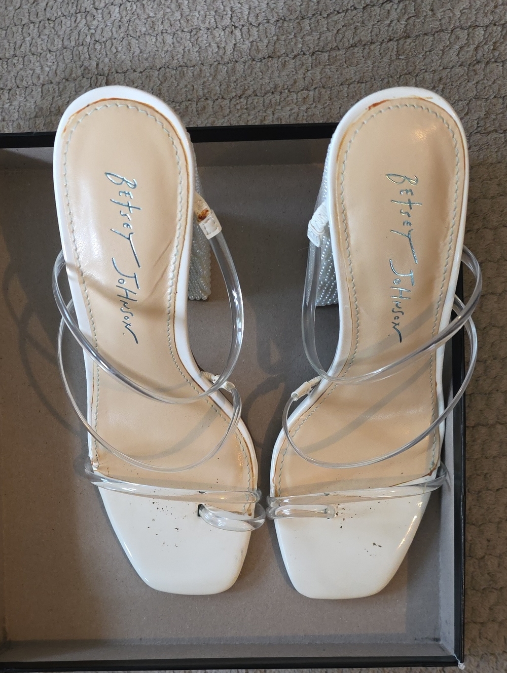 Betsey Johnson White Clear-Strap Block Heels